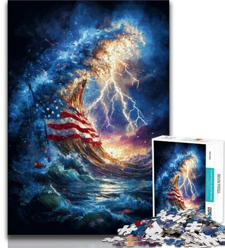 Adult Jigsaws 1000 Piece American Flag Waves 1000 Pieces for Adults,Quiz Game Wall Decoration Unique Birthday And Xmas Gifts (size 75x50cm)