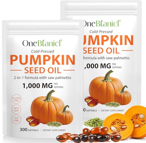 2 Pack Pumpkin Seed Oil Capsules for Hair Growth – Promotes Thicker, Fuller Hair – Reduces Hair Loss, Breakage & Nourishes Scalp – Pure, Cold-Pressed, 300 Softgels