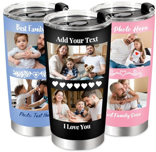 weokooly UNIQUILLING Personalised Travel Mug with Picture & Text & Logo-Personalised Gifts for Dad Mom Grand Dad Friend Birthday-Coffee Travel Mug with Photo 20Oz (2 Photo)