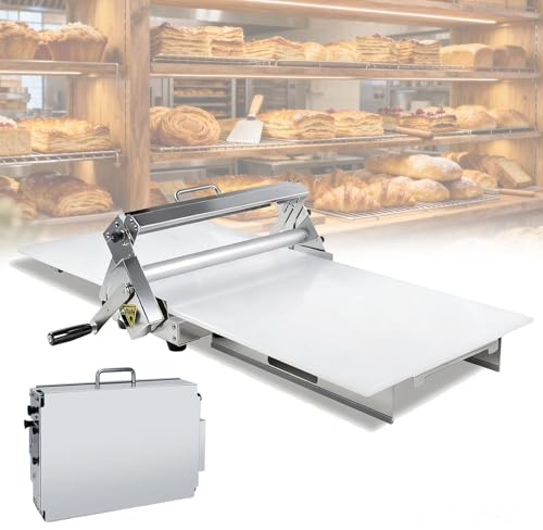 Sfogliatrice Pasticceria Elettrico in Acciaio Inox con Tavola Grande, Macchina Manuale per Pasta Sfoglia, Spessore Regolabile, Laminatrice per Pasta per Panetteria, Pizza E Croissant