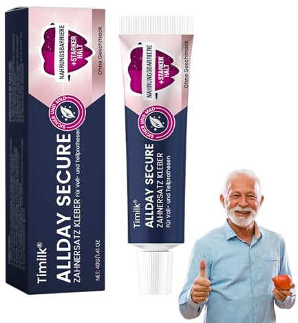 Timilk AllDay Secure Zahnersatz Kleber, Potent Thermoplastischer Prothesenkleber, Timilk Zahnprothesen Kleber, Natürliche Inhaltsstoffe, für Ober-Unter-Oder Teilprothesen (1 Stück)