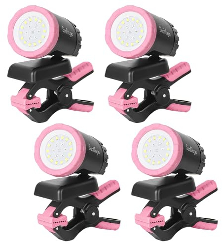 SEAMAGIC 4-Pack Pink Rechargeable LED Work Lights, 360-Degree Adjustable Spotlights with Magnetic Base, Clamp Lights for Barbecue, Workshop, Construction Site, Car Repairing and Home Using