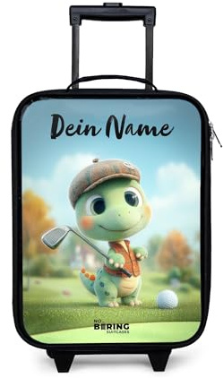 NoBoringSuitcases© Kinderkoffer Klein Personalisiert mit Name Reisekoffer | 48x31x19 cm - Kleiner Kinder Koffer mit LED Rollen Kindertrolley Golf - Dino - Grün