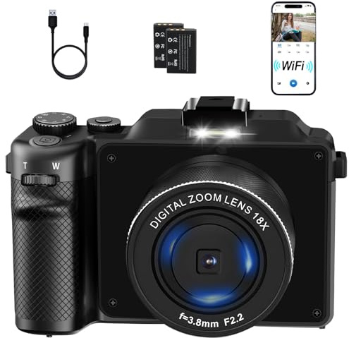 4K Digital Camera for Photography 56MP with WiFi 2 Batteries,Vlogging Camera Auto Focus Macro Lens,Cameras Built in Microphone and Speaker
