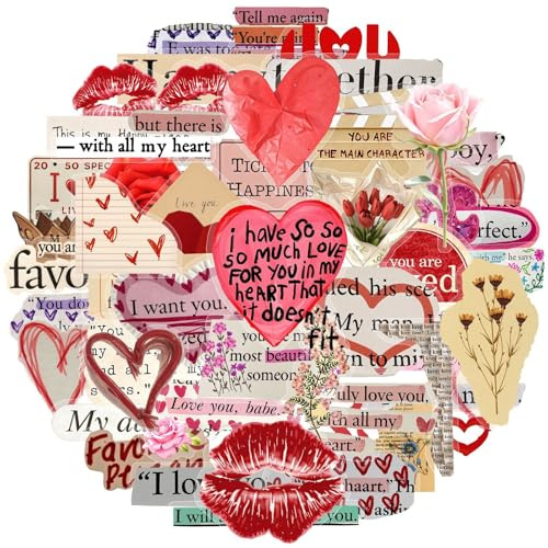 APAREAL Graffiti Liebe Stickers 50 Stück, Aesthetic Aufkleber für Scrapbooking Journal Kindle Laptop Motorrad Koffer MacBook Fahrrad Skateboard, Wasserfeste Transparente PET Decals für Erwachsene