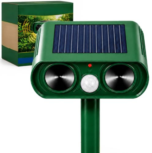 Repulsif Chat Exterieur Solaire à Ultrason, Repulsif Chat Ultrason pour Jardin, Appareil Étanche Contre Taupes, Oiseaux, Souris et Rats avec LED Clignotante (Standard)