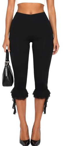 Navneet Women Capri Pants Capri Leggings Cropped Leggings | 3/4 Leggings With Frill Hem, Ruffle Cropped Trousers, Basic Knee Length Leggings, Rave Concert Festival Outfits