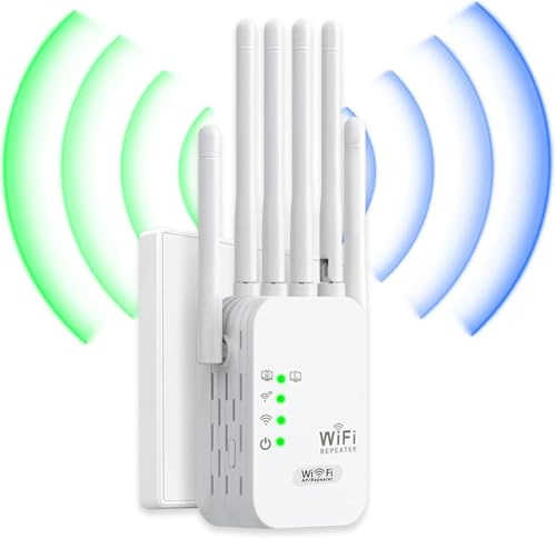 Répéteur WiFi Puissant, amplificateur WiFi de dernière Technologie, équipé de 2 Ports LAN et 6 antennes, Couverture de 1100 m², Installation Facile pour la Maison et Le