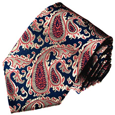Lorenzo Cana - Marken Krawatte aus 100% Seide Blau Gold Rosenholz Rose Navy Dunkelblau Paisley - 12057