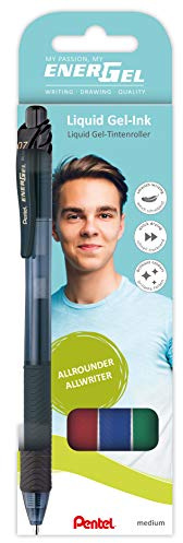Pentel BL107-4Energel x Liquid Gel-Tintenroller, 0, 35mm Strichstärke, 4er Set, sortiert mit Druckmechanik