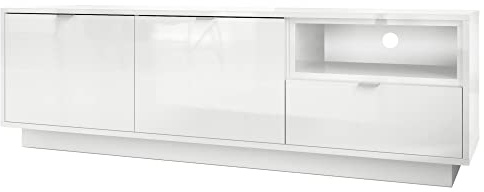 Vladon TV Board Lowboard Metro, Made in Germany, Korpus und Fronten in Weiß Hochglanz mit Einsatz