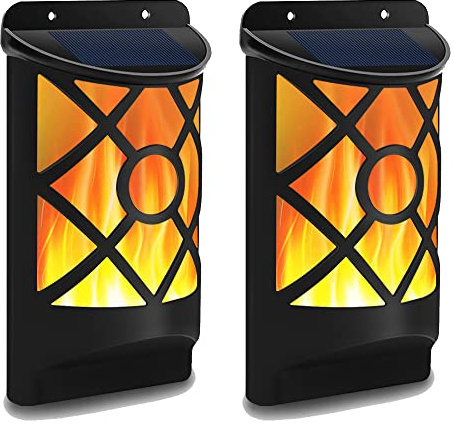 Aityvert Solar Flame Lights Outdoor, Waterproof Flickering Flame Solar Light Dark Sensor Auto On/Off 66 LED Solar Powered Wall Mounted Night Lights Lattice Design for Patio Deck Driveway