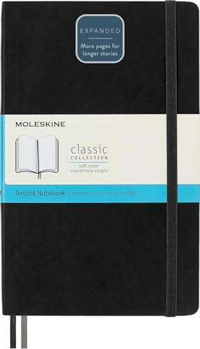 Moleskine Classic Notebook Expanded, Taccuino con Pagine Puntinate, Copertina Morbida e Chiusura Elastica, Formato Large 13 x 21 cm, Colore Nero, 400 Pagine