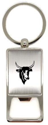 Llavero de metal aluminio cepillado cabeza de toro abrebotellas grabado láser