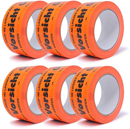 gws Lot de 6 rouleaux de ruban adhésif d'avertissement en PVC Orange couloir | Ruban adhésif d'emballage puissant de qualité professionnelle | Ruban d'avertissement | 50 mm x 66 m