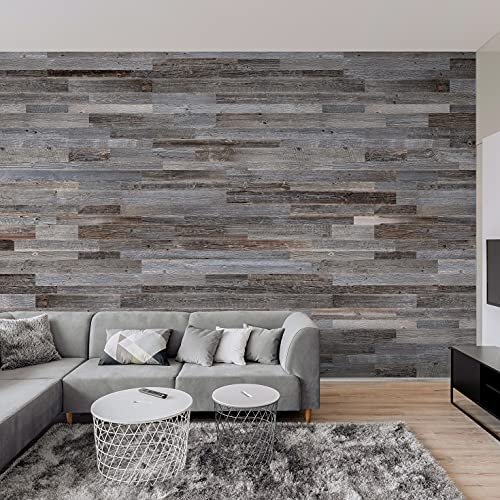 Wooden Wall Design, Altholz Wandpaneele, Wandverkleidung Silver | 1 m2, echtes Holz mit natürlicher Textur, einfache Montage, Innenbereich, Naturgraue Oberfläche, sauber zuschneidbar