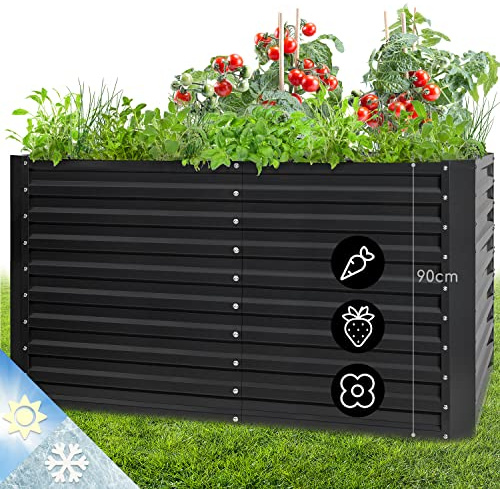 blumfeldt Bancal Elevado de Metal para Jardín, Jardinera de Exterior para Hierbas, Flores, Fruta y Verdura, Kit Cajón de Cultivo de Acero 1800L, Resistente a la Intemperie y Antioxidante, 2m