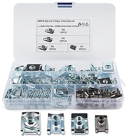 80 Stück Blechmutter, M4 M5 M6 M8 Blechmuttern Sortiment Set, Edelstahl Gewinde Clip Mutter Set mit Aufbewahrungsbox, Blechmuttern Schnappmutter, Mutter Clip Kit für Türverkleidungen
