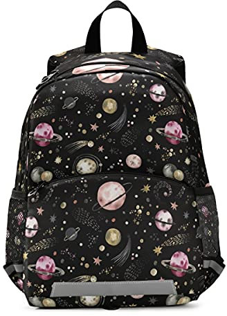 ISAOA Kleinkind-Rucksack mit Zügeln für Jungen und Mädchen, Sternenhimmel mit Planeten und Sternen, Kinderrucksack, Kindergarten, Reisetasche mit Brustclip, mehrfarbig, Einheitsgröße