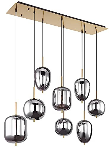 Globo Mehrflammige Rauchglas Balkenpendelleuchte Wohnzimmer 100 cm BLACKY, Metall Messing