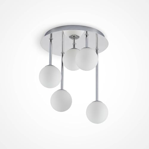 Lindby Deckenlampe Glas weiß Ø 27 cm, Deckenleuchte Hängelampe 5x G9 ohne Leuchtmittel Esszimmerleuchte Wohnzimmerlampe Schlafzimmerlampe