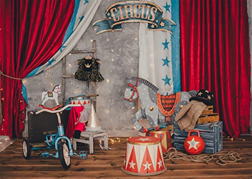 BELECO 2.1x1.5m Sfondo in Tessuto, Scena di circo vintage con giocolieri, Decorazioni per carnevale, Halloween, feste e bambini