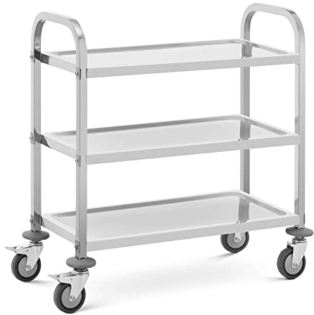 Royal Catering RCSW-111 Chariot de Service en INOX Chariot de Service Restaurant (Capacité de Charge : 81 kg, Espacement des Plateaux : 220 mm, Dimensions des Plateaux : 69 x 34 x 3 cm)