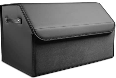 Ergocar Zusammenklappbarer Kofferraum Organizer, PU-Leder und Wildleder Aufbewahrungsbox für Autozubehör, Autotasche Auto Kofferraum Box mit Deckel und Griffe, Autozubehör Innenraum