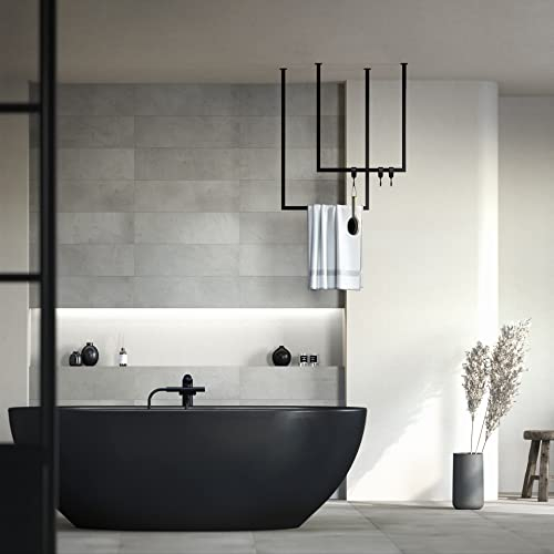 Metallbude Handtuchhalter TENSI - 2er Set Schwarz - Deckenmontage - Pulverbeschichtetes Stahlrohr - Kratz-, Stoß- & Schlagfest - 60x50 cm & 80x50 cm