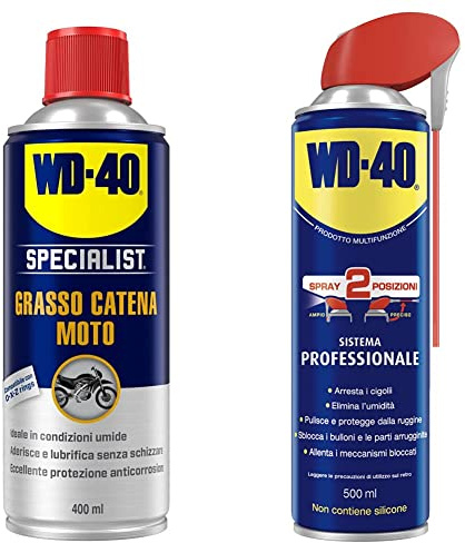 Wd-40 Specialist Grasso Catena Moto Spray, 400 Ml, Trasparente & Prodotto Multifunzione Lubrificante Spray Con Sistema Doppia Posizione, 500 ml, Bianco