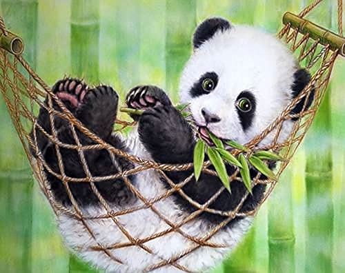 Diamond Painting Set, tableau avec motif Panda et accessoires, dimensions env. 35 x 25 cm, set de bricolage pour peindre avec des pierres scintillantes pour les enfants à partir de 5 ans