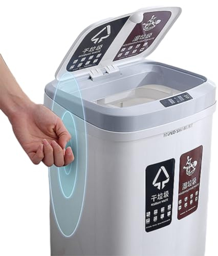 Topyond Bathroom Trash Can, Automatic Trash Can with Touchless Lid, 16L Smart Garbage Can with Dual Compartments, Waterproof Motion Sensor Trash Bin for Bedroom, Bathroom, Kitchen, Office, White