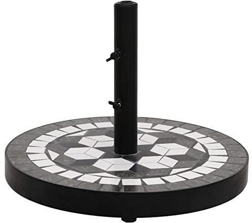 LAPOOH Base de Parasol Noir et Blanc Rond 12 kg,Pied De Parasol,Pied De Parasol Lourd,Pied De Parasol sur roulettes