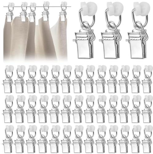 DTYGUIXE 60 Stück Vorhangklammern Gardinenhaken mit Rollen Metall Gardinenröllchen Gardinenschienen Vorhanggleiter Vorhang Clips für Erkerfenster, Raumteiler, Duschräume, Wohnwagen, Autos (Silber)