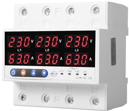 Jadeshay Relè Trifase Autoreset Protezione da Sovratensione e Sottotensione AC220V 100A Dotato di Display a Doppia Indicazione Strumento di Protezione per Apparecchiature Elettriche