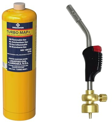 Pipestation Mapp Gas Canister | Map Plus Gas Bottle Cylinder for Propane Blow Torch Plumbing Blowtorch | Map Gas Cartridge for Gas Torch | Gas for Blow Torch (Trigger Torch + 1x Mapp Cylinder)