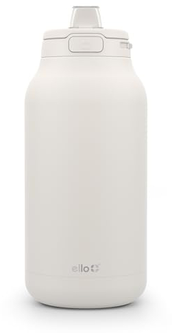Ello Hydra 64oz Half Gallon Vacuum Insulated Stainless Steel Jug with Locking, Leak-Proof Lid and Soft Silicone Straw, Metal Reusable Water Bottle, Keeps Cold All Day, Cream