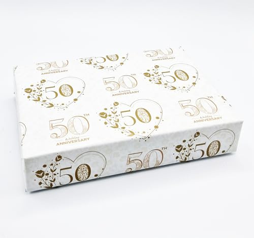 Geschenkpapier zum 50. Hochzeitstag, elegantes Blumendesign, Goldene Hochzeit, Geschenkpapier (PA), 4 Bögen