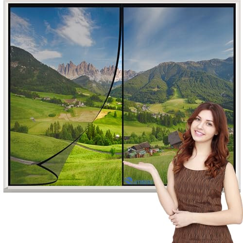 Magnetic Window Screen 115x145cm Black Magnetic Mesh Curtain Privacy Door Windows Washable Mesh Keep Fresh air in & Bugs Out