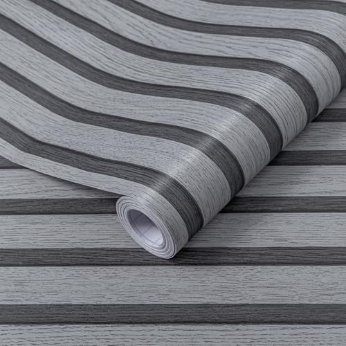 Hode Wood Grey Vinyl Wrap Panel Wallpaper 44cmx300cm, Wood Effect Vinyl Self Adhesive, Slat Wallpape Sticky Back Plastic Roll Contact Paper for Walls Cupboard Doors