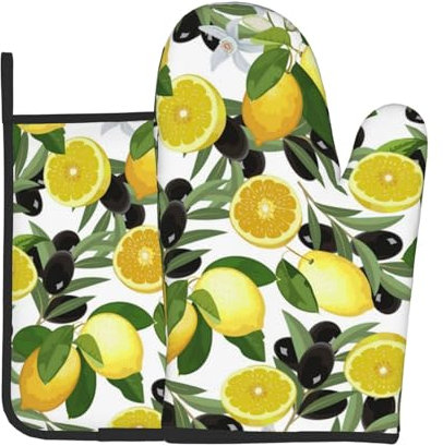 Zitrone und Olive, Ofenhandschuhe und Topflappen, Kochhandschuhe, hitzebeständige Backhandschuhe