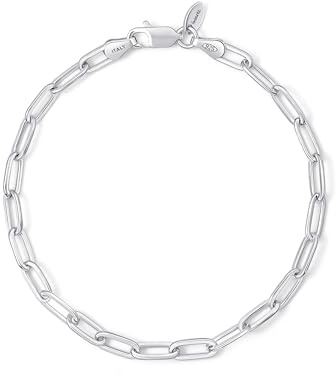 Amberta Bracelet pour Femme Trombone en Argent Sterling 925 | Bracelet en Argent Massif | Bracelet Chaîne pour Homme et Femme 18 19 cm: Bracelet Argent Femme 18 cm 3.6 mm