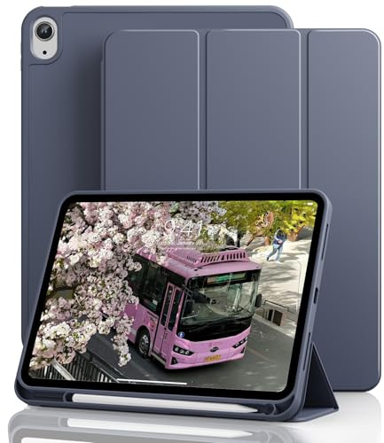 GKABXY for iPad 11/10th Gen Case with Pencil Holder 11/10.9 inch 2025 A16/2022, Soft TPU Back Shell Hybrid Slim Trifold Stand Protective Cover Support Touch ID Auto Wake/Sleep, Purple