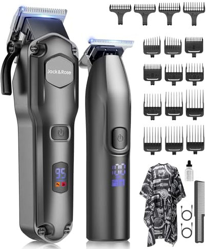 Jack&Rose Hair Clippers Men and Trimmers Set, IPX7 Waterproof Cordless Hair Clippers for Men Haircut, Electric Barber Clippers Set T-Blade Beard Trimmer USB Rechargeable