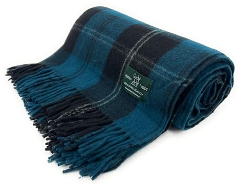 Tartan Travel Knee Throw Blanket 100% New Wool 172cm x 78cm (Ramsay Blue)