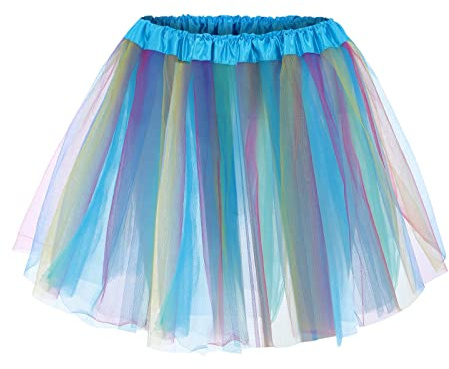 Generisch Regenbogen Tüllrock Damen Tutu bunt Tüll Rock Jahre Retro Ballet Tanzrock Kurz Ballett Tütü Rockabilly Petticoat Unterrock Tanzkleid 80er Minirock Karneval Kostüm für Mottoparty
