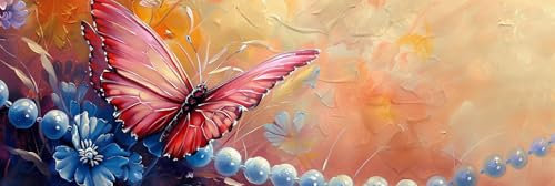 Schmetterling Malen Nach Zahlen Erwachsene Groß 40x120cm,Malen Nach Zahlen Perle,Kreativ Set für Erwachsene,DIY Handgemalt Ölgemälde Leinwand Kit 3 Set Pinseln Acrylfarben,Home Wand Dekor,Rahmenlos