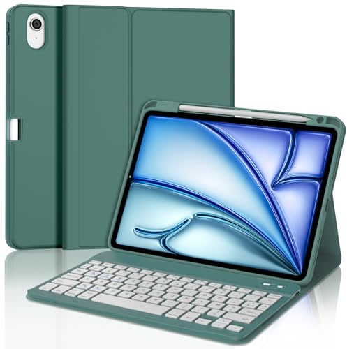 JADEMALL Coque Clavier pour iPad Air 11 (M2/M3/M4) 2024/2025/2026, AZERTY Français Clavier Bluetooth Magnétique Détachable pour iPad Air 11 Pouces M2/M3/M4 2024/2025/2026, Vert foncé