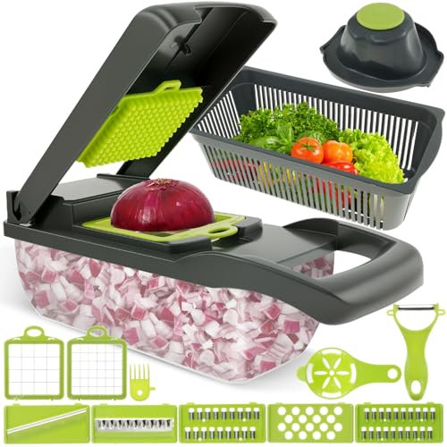 Juego de picadora de verduras con hojas de acero inoxidable intercambiables, rebanadora de verduras extraíble, rebanadora de alimentos, multifuncional, cortador de ensaladas, práctico cortador de