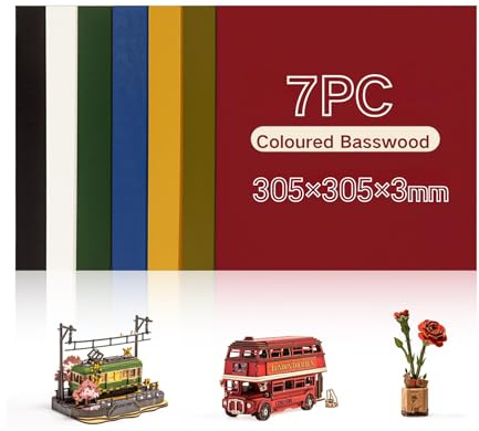 ROBOTIME Sperrholzplatte 3mm Gefärbtes Lindenholz Holzplatte Zuschnitt Nach Maß,Multiplex Platte Holz Laser Leimholzplatte Laserschnitt Durchbrochenes 30CM*30CM 7 Stück Typ A